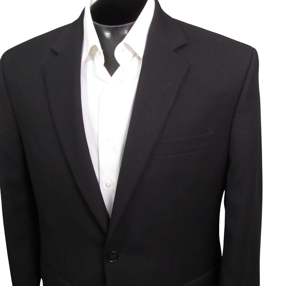 Croft & Barrow Sport Coat 40R Solid Black Modern Poly Blend Single Vent Stretch